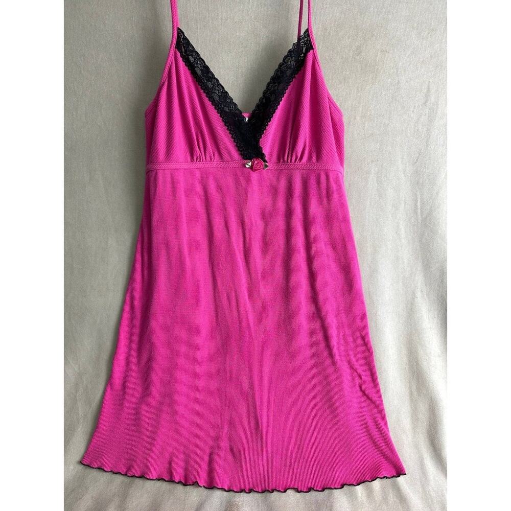 Vintage Y2K Pink and Black Slip Dress Nightgown Medium Large Hot Baddie